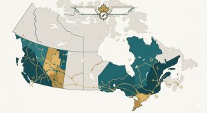 simple flat map-style illustration of Canada with several provinces