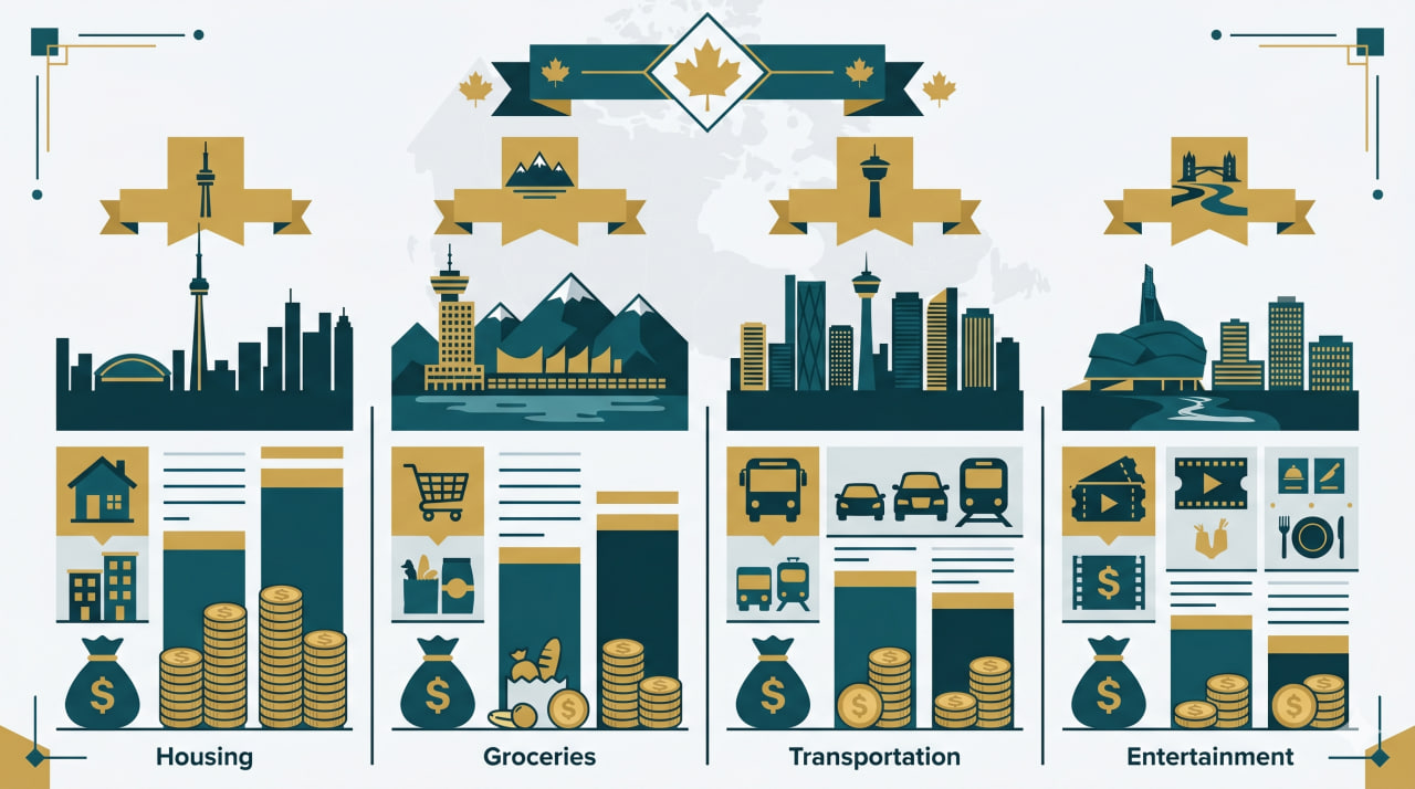 illustration comparing the cost of living across Canadian cities