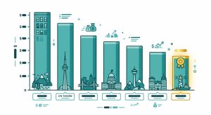 bar-chart style illustration ranking Canadian cities by rent height