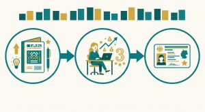 flat illustration of a path: freelance permit → 3 years of successful self-employment → permanent residence card