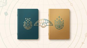 minimalist illustration of two passports side by side