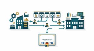 diagram of the dual system: a company building and a vocational school