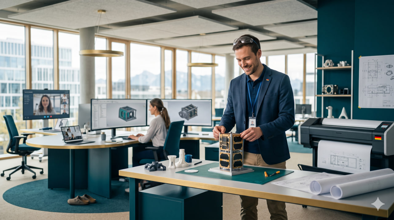 a skilled worker in a modern German office