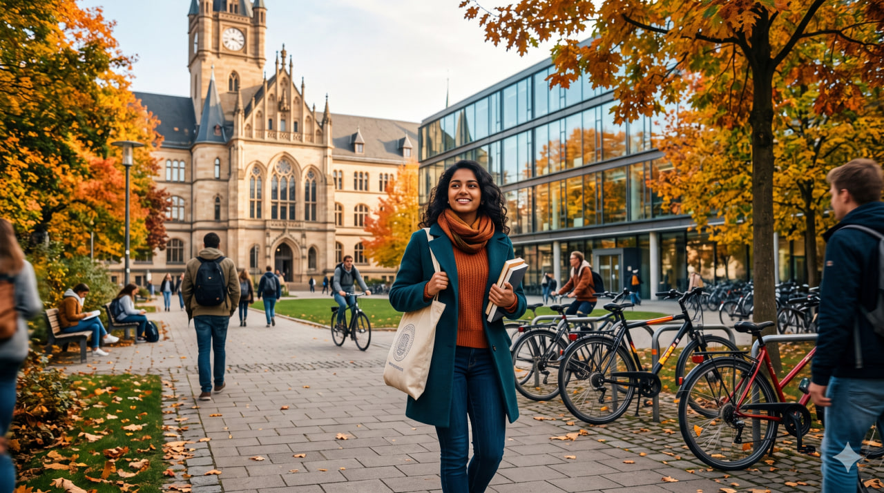 an international student on a German university campus