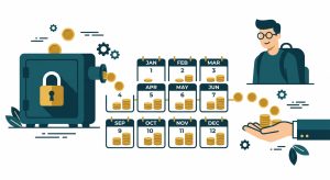  illustration of a blocked bank account releasing fixed monthly