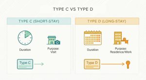 minimal comparison of Type C (short-stay) vs Type D (long-stay) cards
