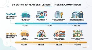 a minimal 5-year vs 10-year settlement timeline comparison