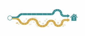 Conceptual illustration of two parallel timelines or paths