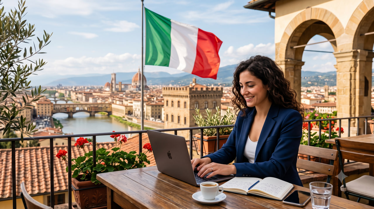 a woman working in cafe in italy