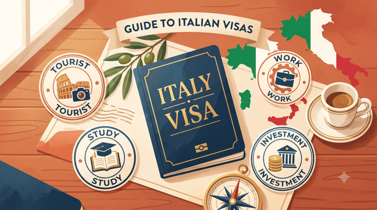 A picture depicting different visas in italy